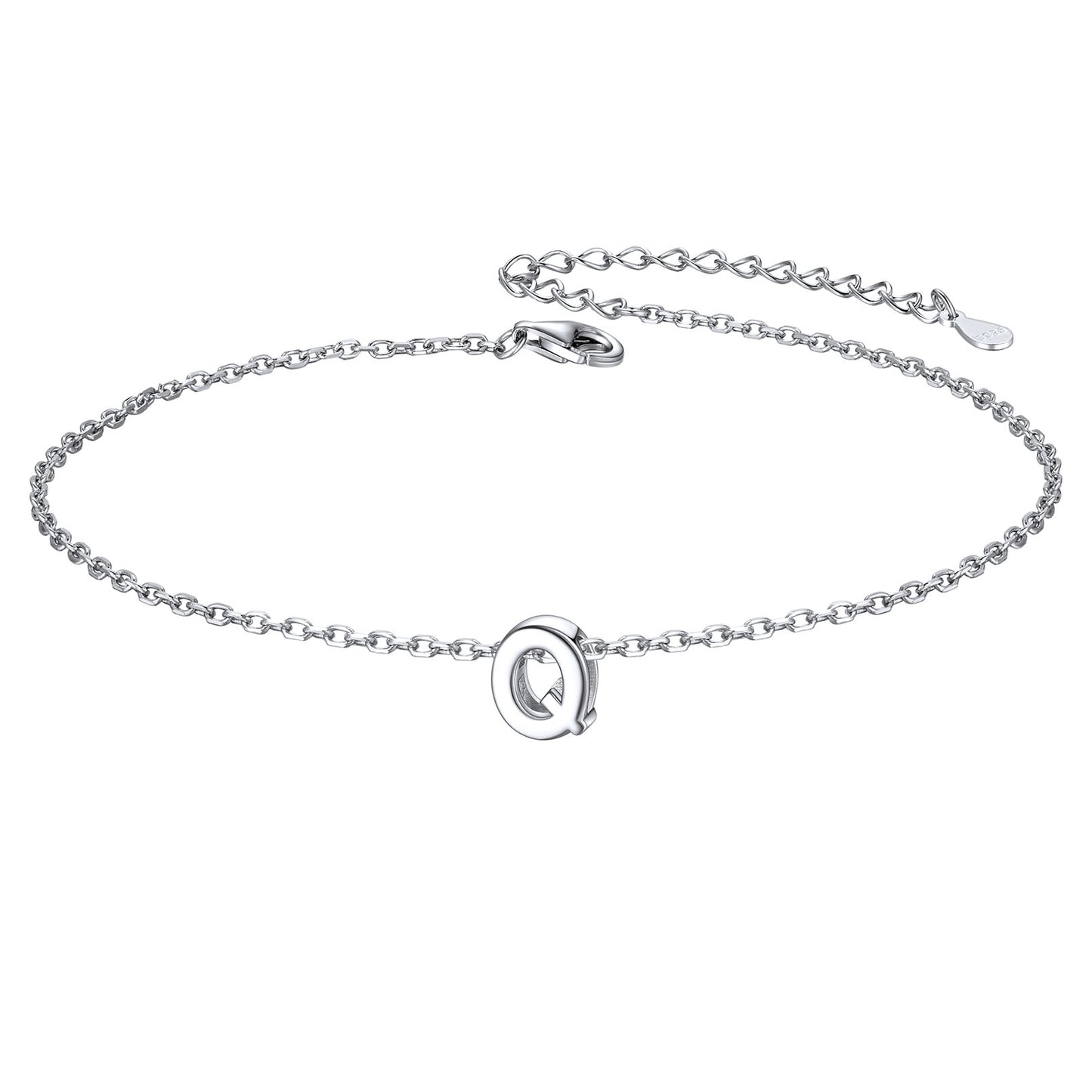 925 Sterling Silver Initial Q Anklets for Women