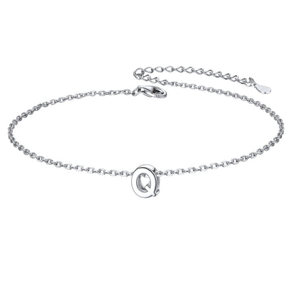 925 Sterling Silver Initial Q Anklets for Women