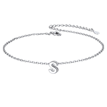 925 Sterling Silver Initial S Anklets for Women