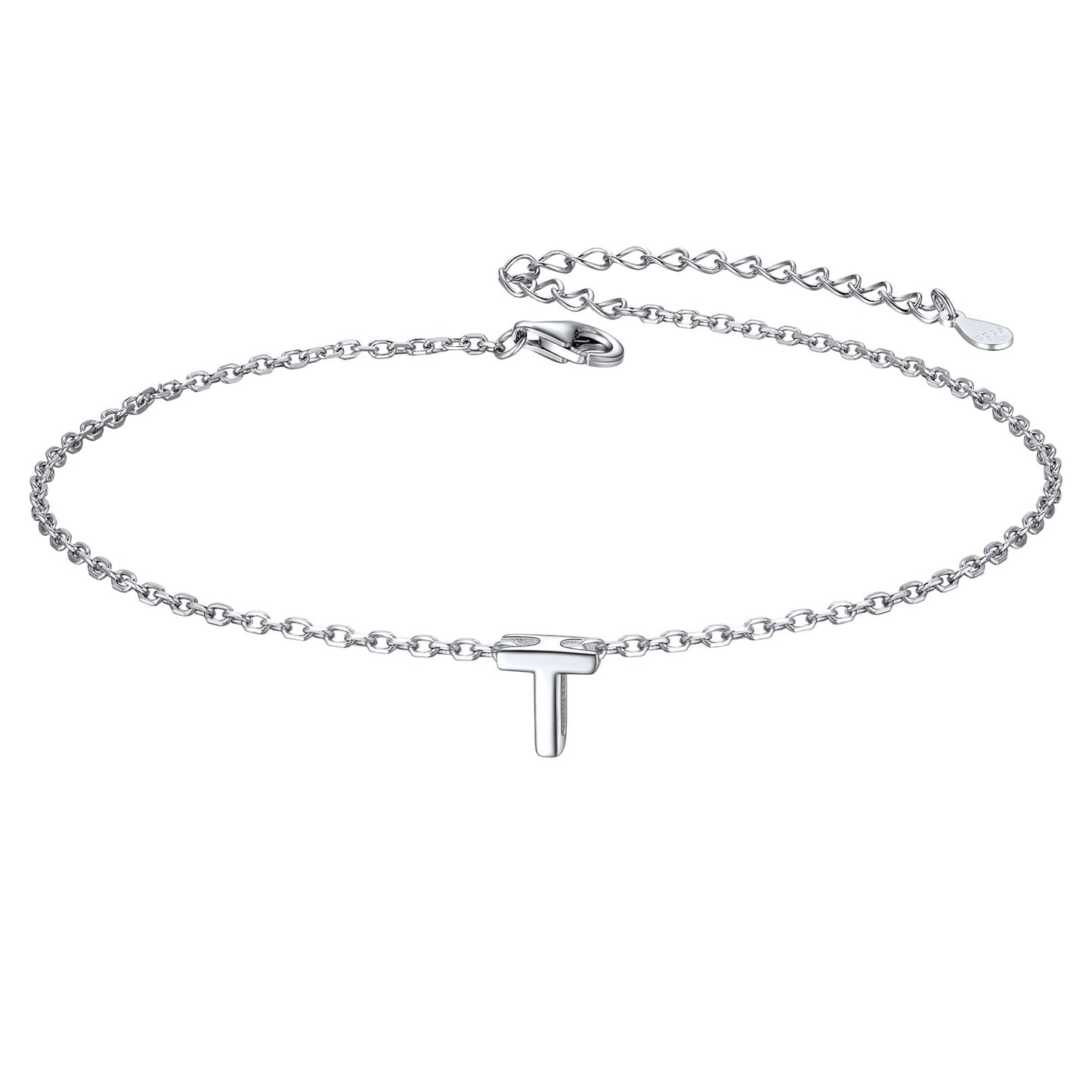 925 Sterling Silver Initial T Anklets for Women