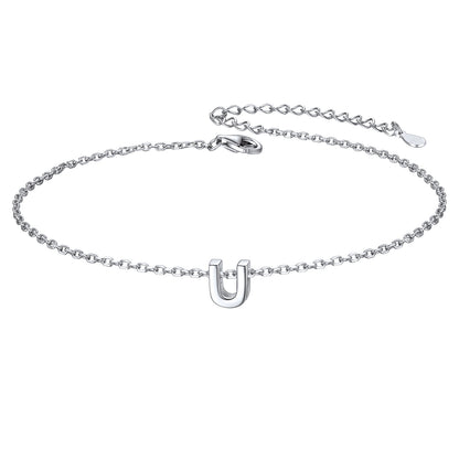 925 Sterling Silver Initial U Anklets for Women