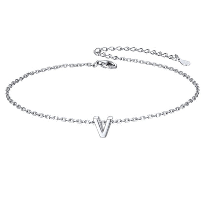 925 Sterling Silver Initial V Anklets for Women