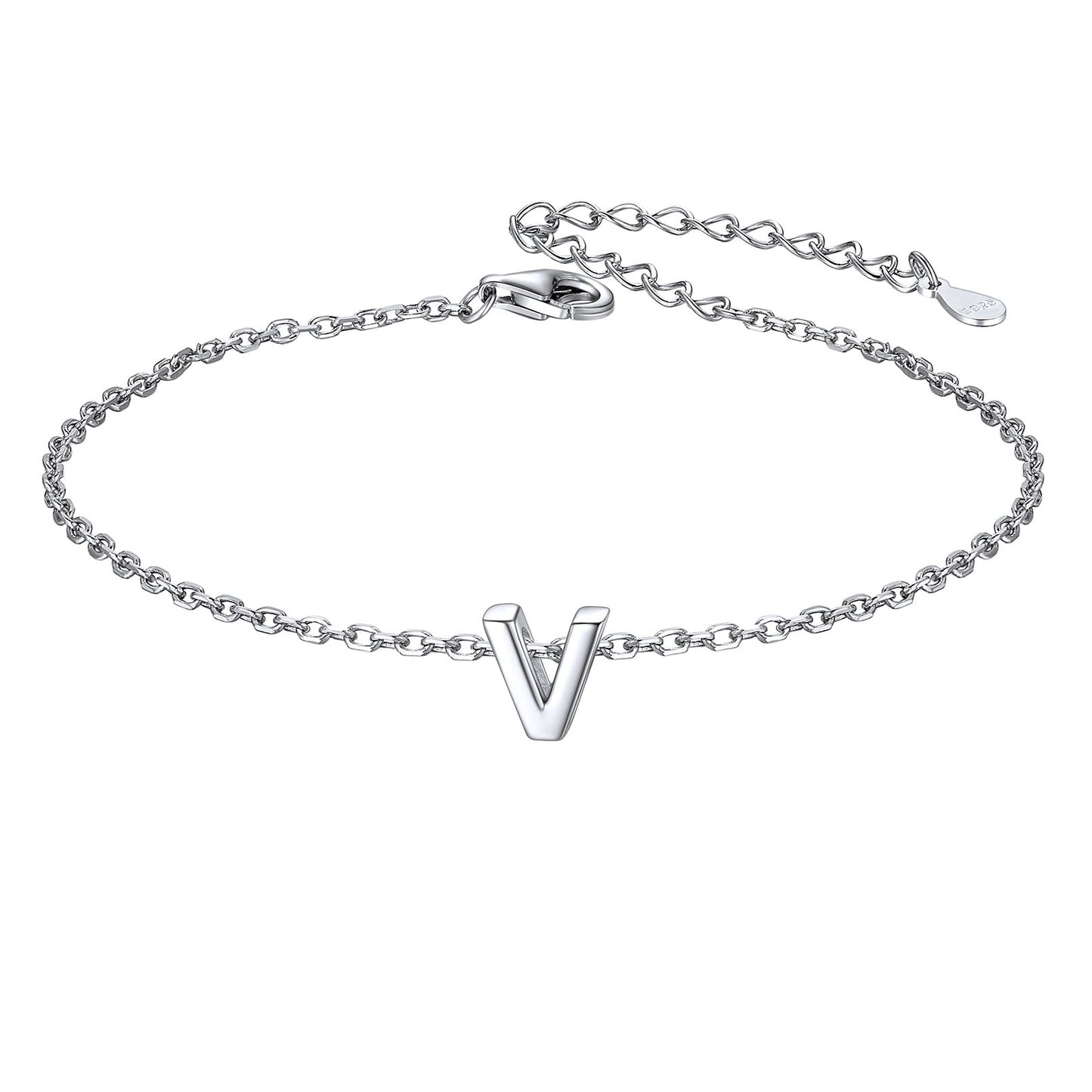 925 Sterling Silver Initial V Bracelet 