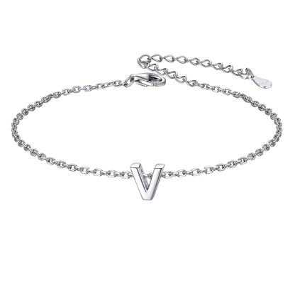 925 Sterling Silver Initial V Bracelet 