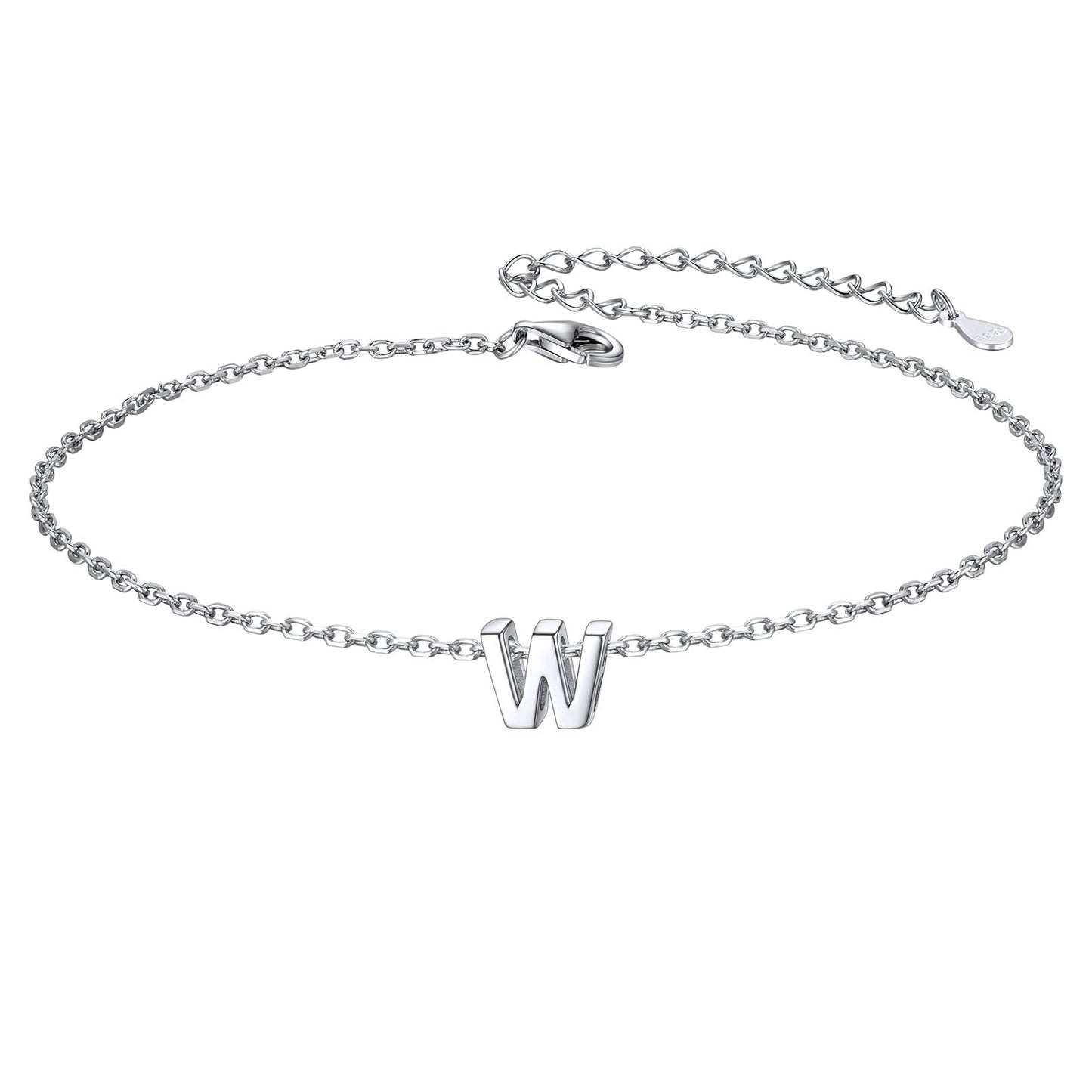 925 Sterling Silver Initial W Anklets for Women