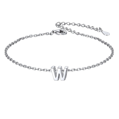 925 Sterling Silver Initial W Bracelet 