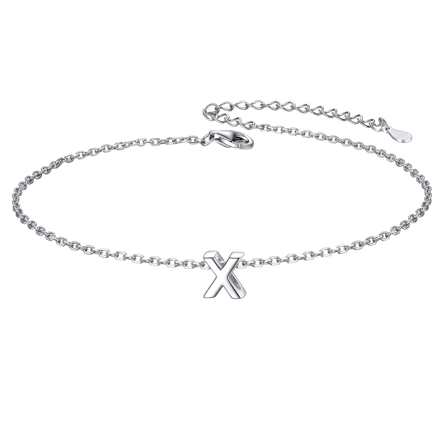 925 Sterling Silver Initial X Anklets for Women