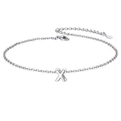 925 Sterling Silver Initial X Anklets for Women