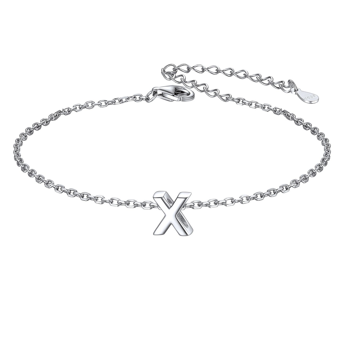 925 Sterling Silver Initial X Bracelet 