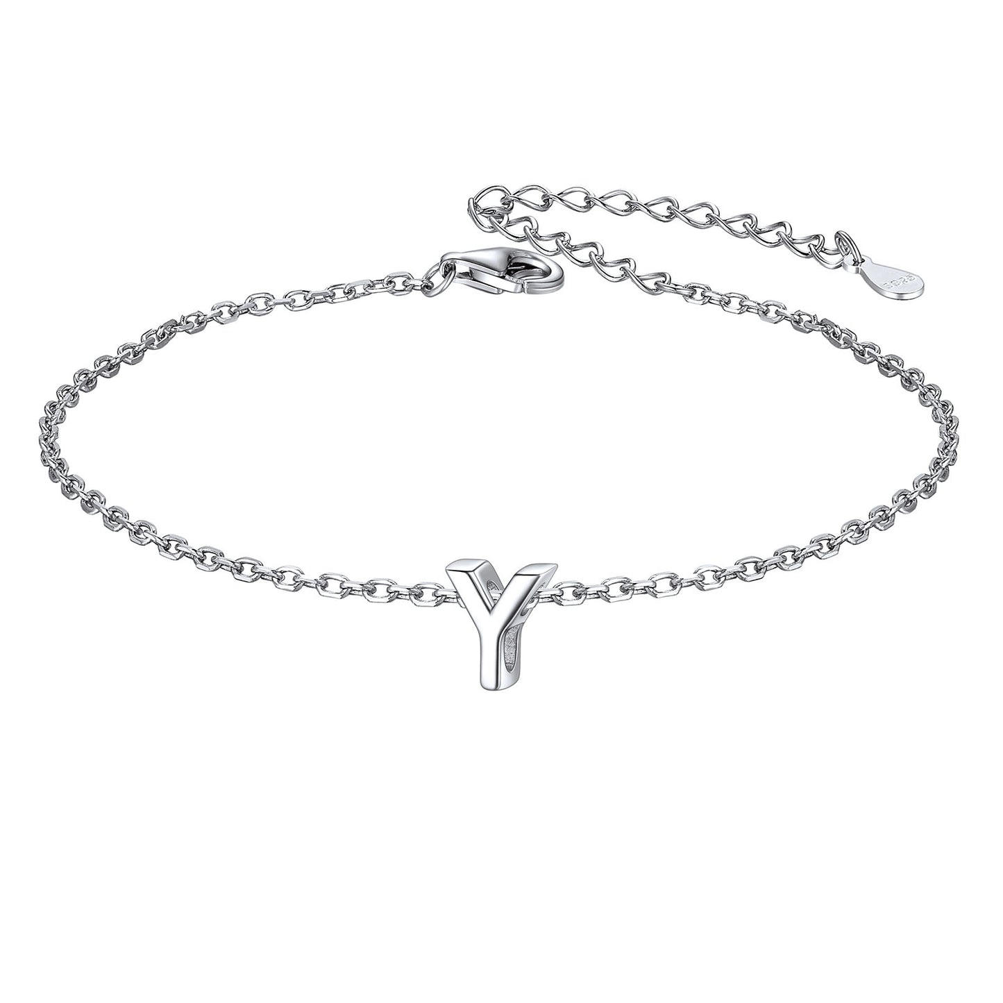 925 Sterling Silver Initial Y Bracelet 