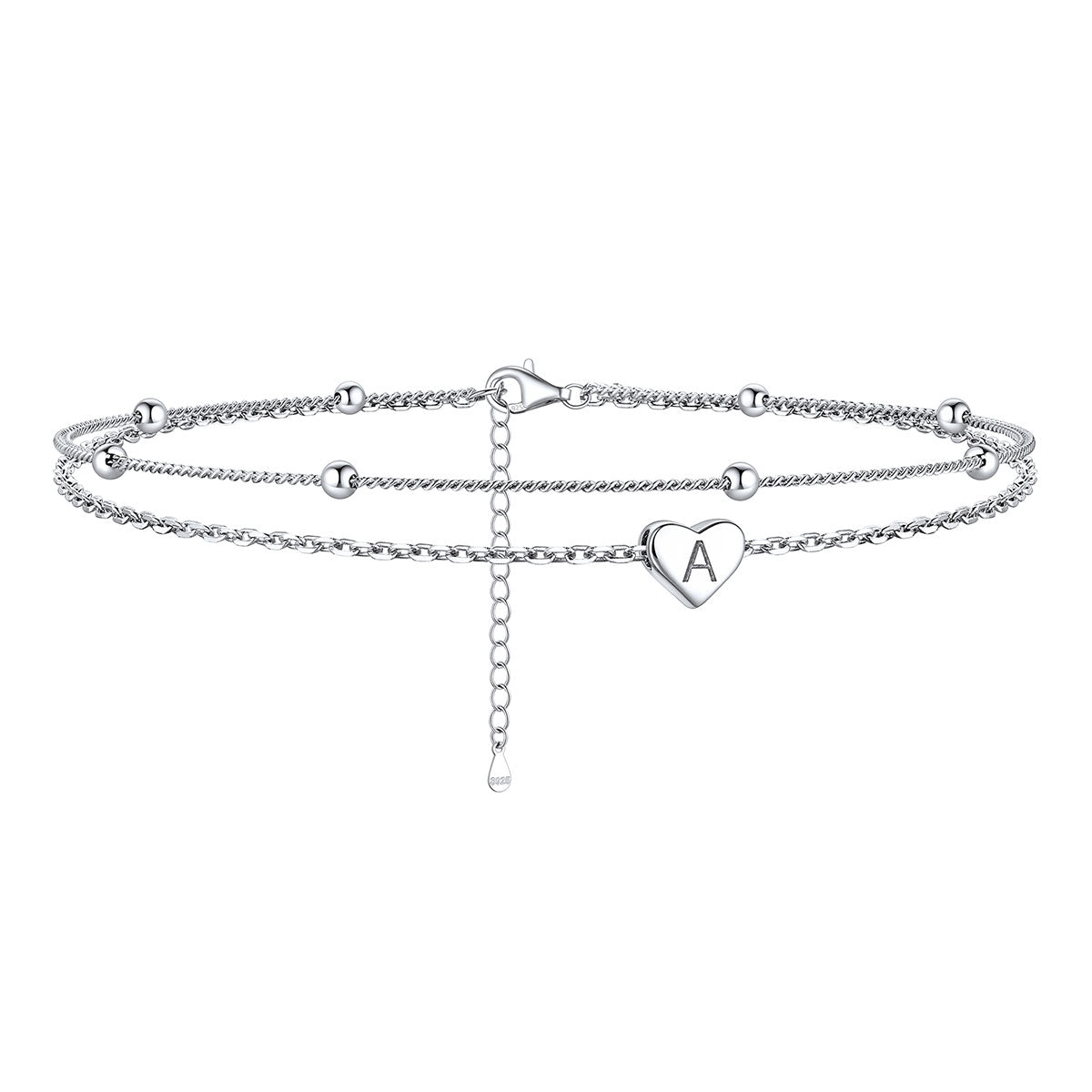925 Sterling Layered Initial Heart Anklet