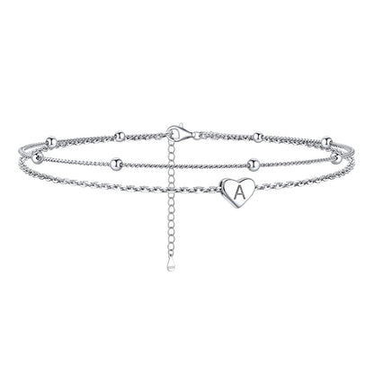 925 Sterling Silver Layered Heart Anklet for Women