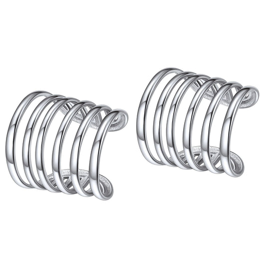 925 Sterling Silver Multi Lines Ear Cuff Earrings Non Piercing
