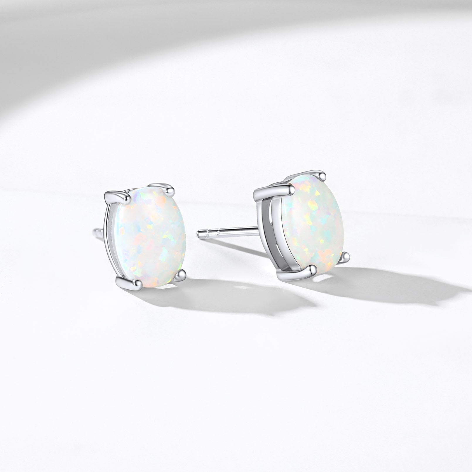 925 Sterling Silver Opal Stud Earrings