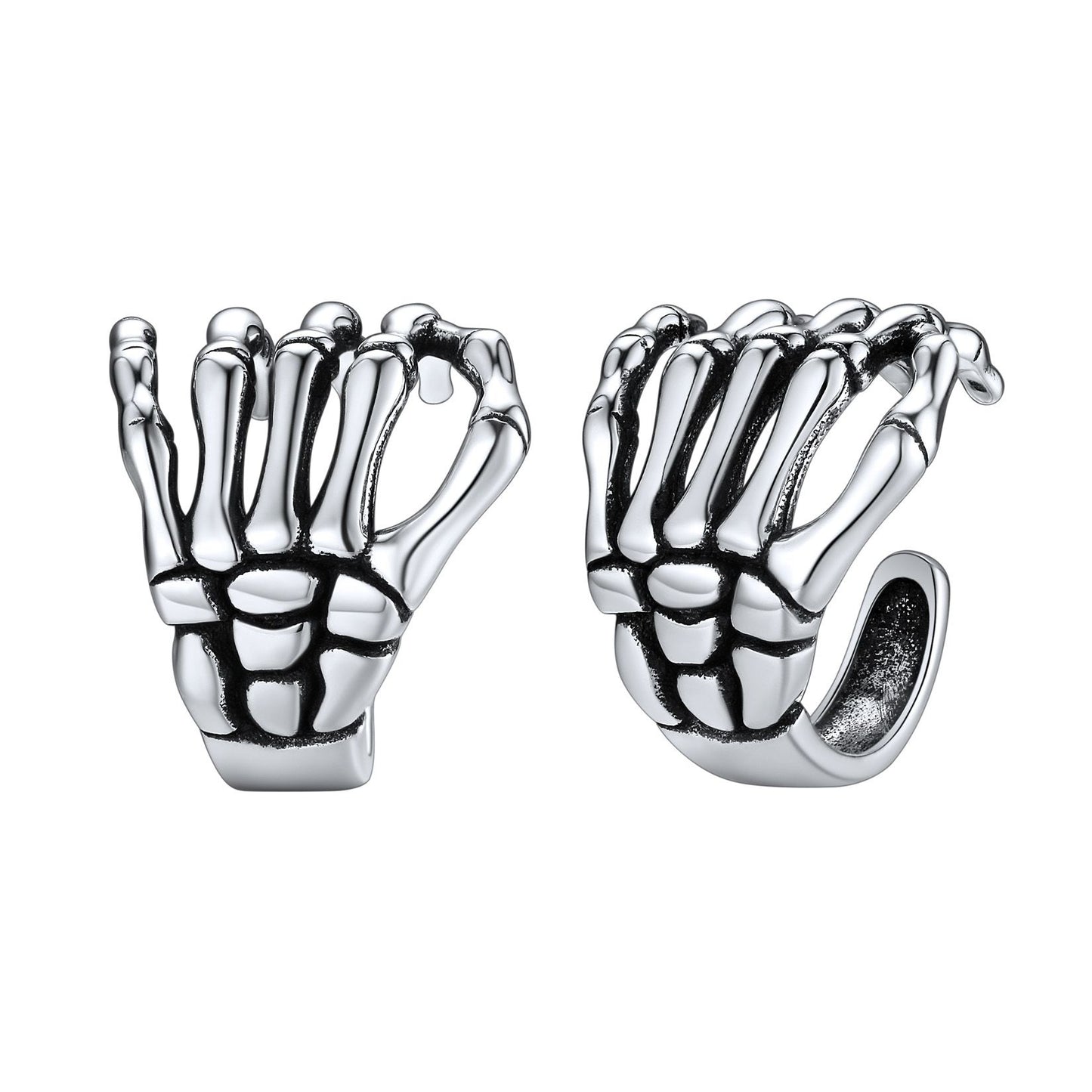 925 Sterling Silver Skull Hand Ear Cuff Earrings