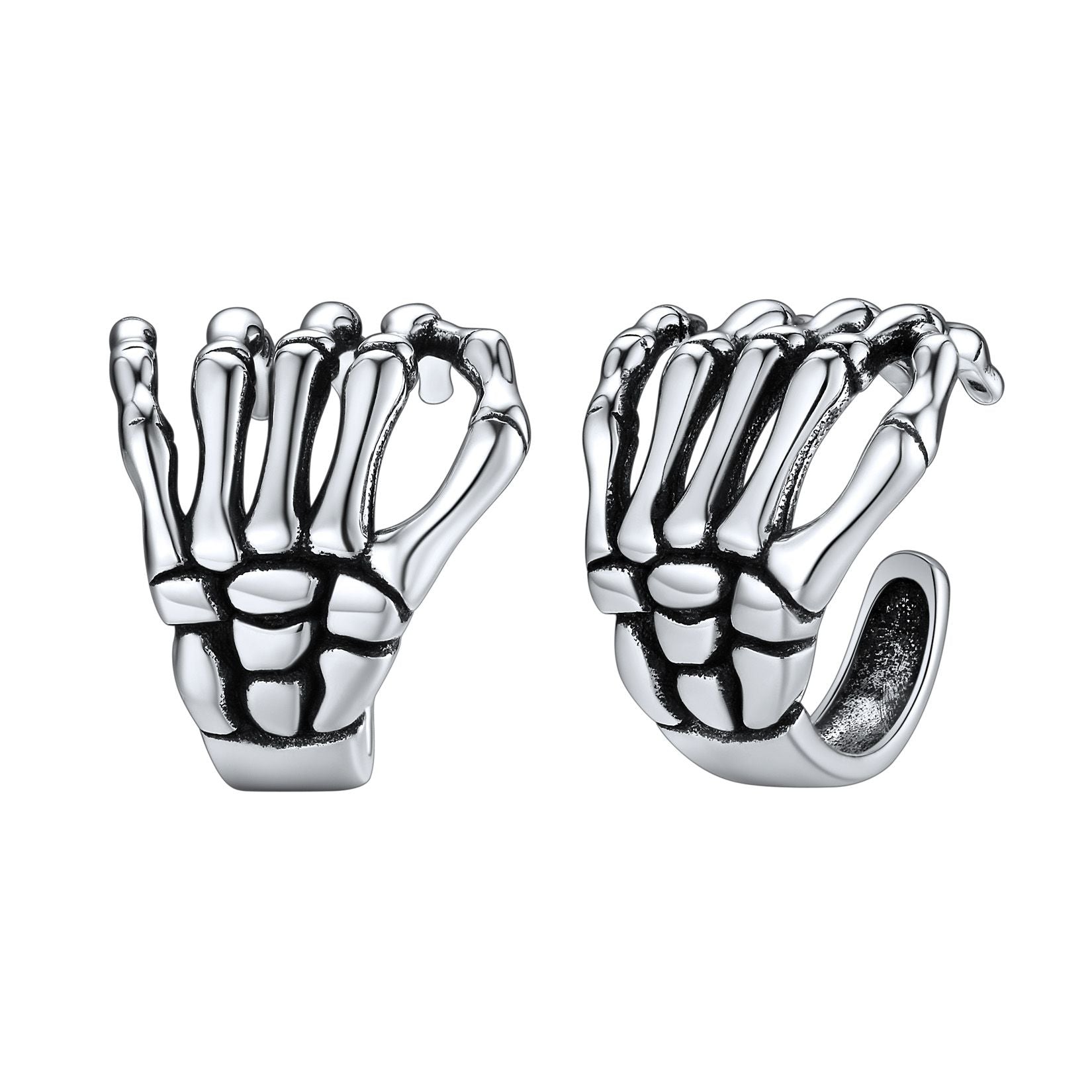 925 Sterling Silver Skull Hand Ear Cuff Earrings