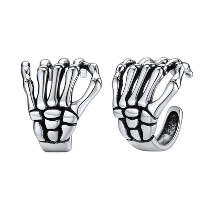 925 Sterling Silver Skull Hand Ear Cuff Earrings