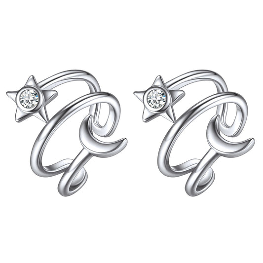925 Sterling Silver Star Moon Ear Cuff Earrings Non Piercing