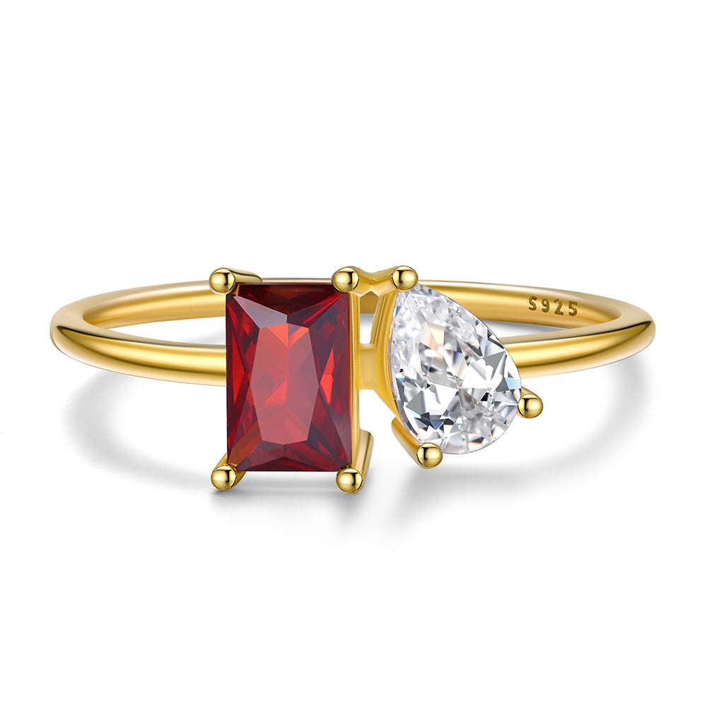 925 Sterling Silver Toi et Moi Birthstone Ring Gold Plated