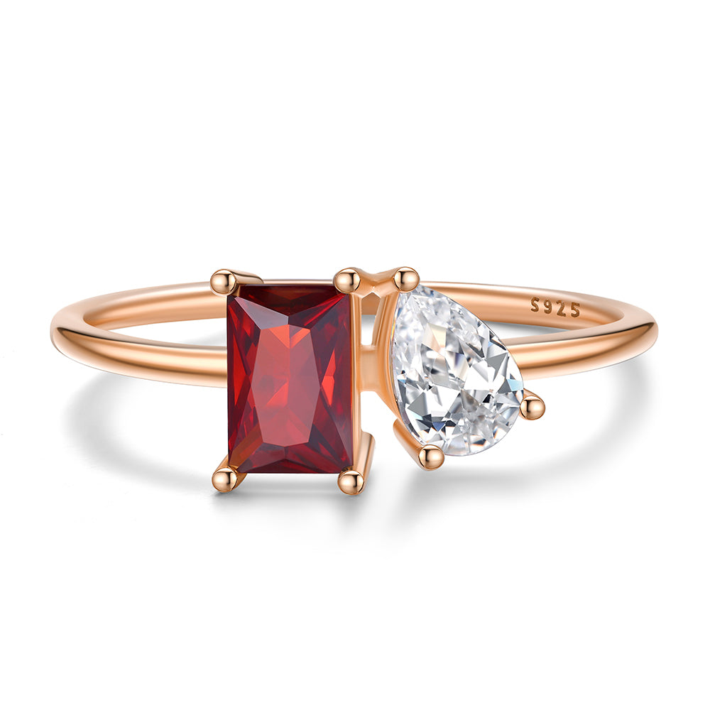 925 Sterling Silver Toi et Moi Birthstone Ring Rose Gold Plated