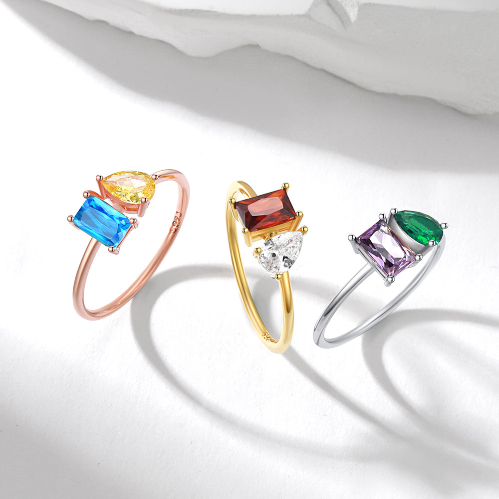 925 Sterling Silver Toi et Moi Birthstone Ring in different color