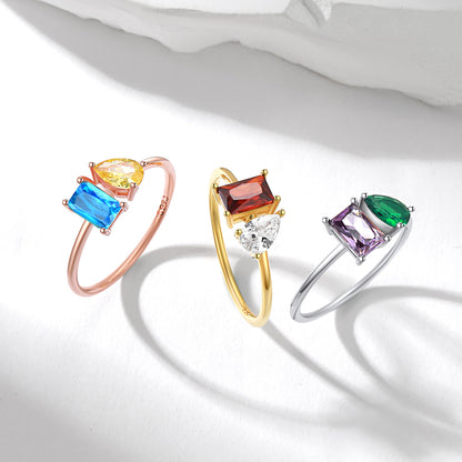 925 Sterling Silver Toi et Moi Birthstone Ring in different color
