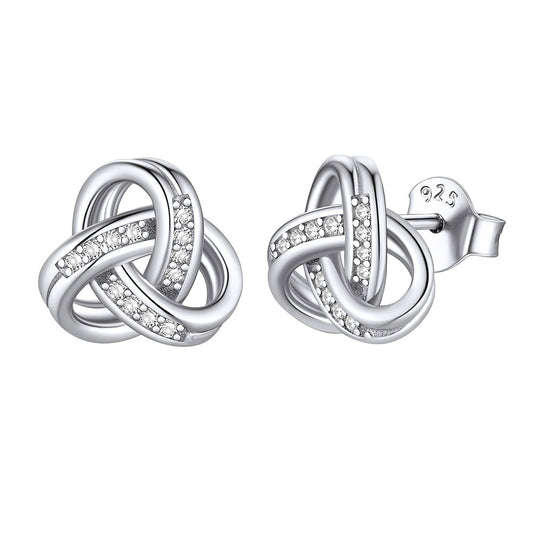 925 Sterling Silver Triple Love Knot Stud Earrings for Women