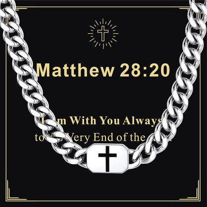 9MM Custom Cross Cuban Link Chain Necklace with greeting card Matthew 28:20