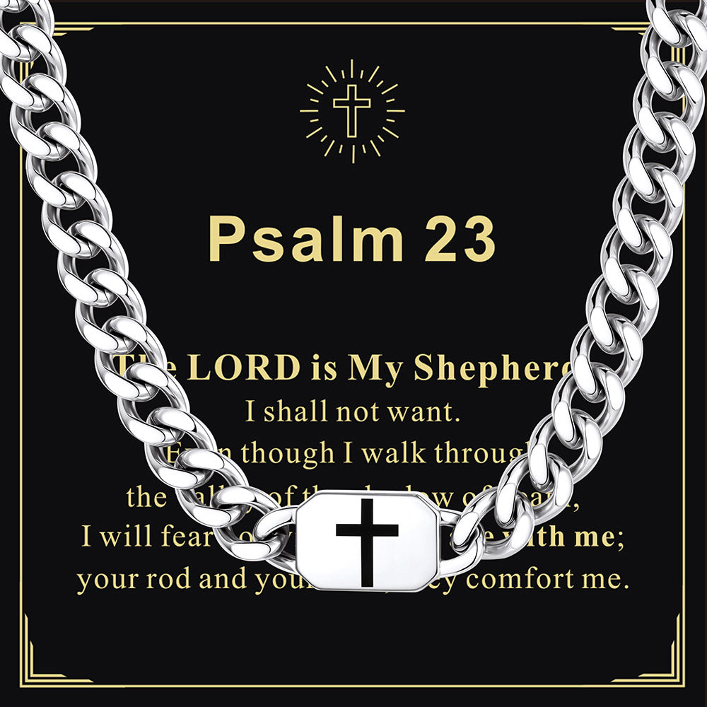 9MM Custom Cross Cuban Link Chain Necklace with greeting card Psalm 23