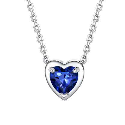 Silver Heart September Birthstone Necklace on a white background