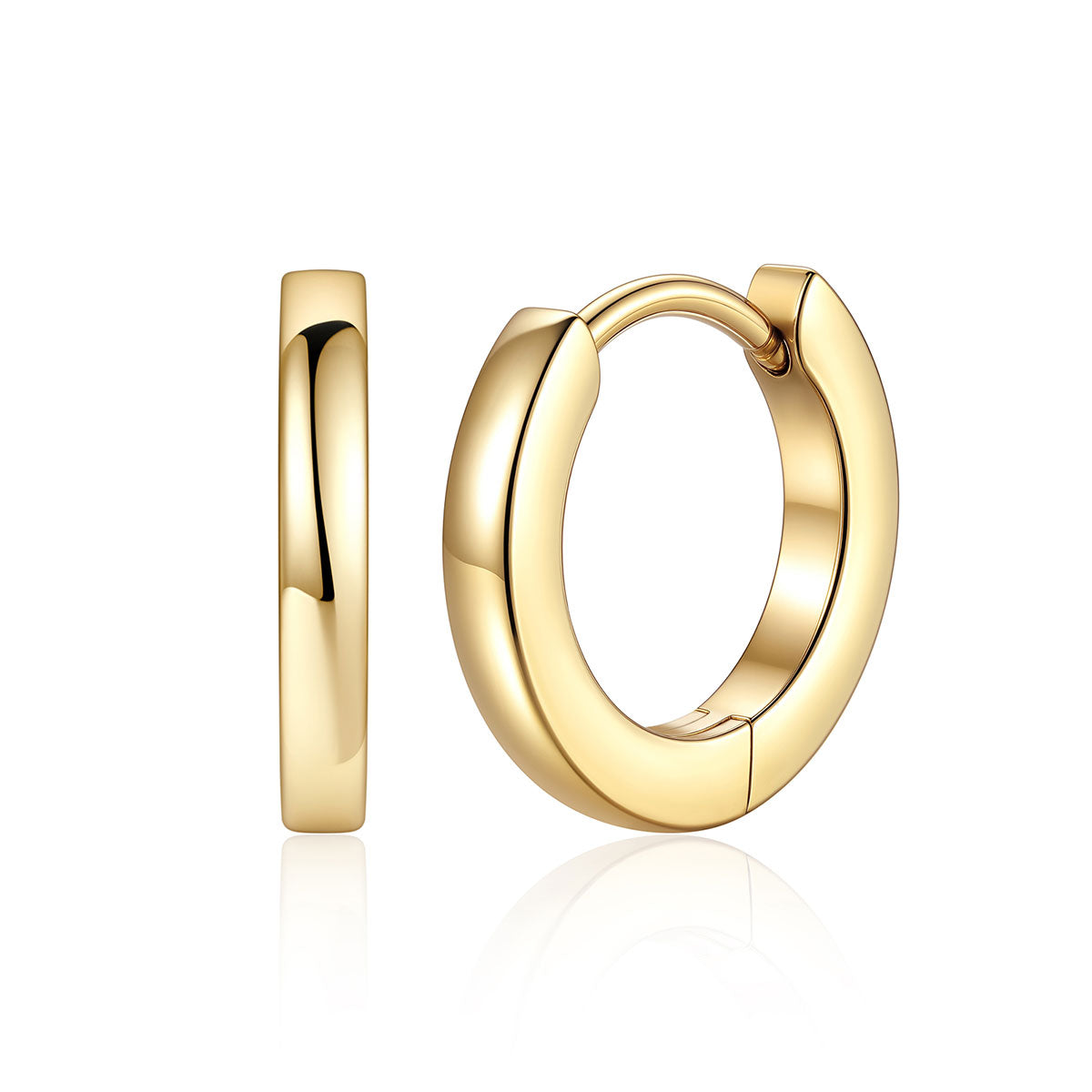 9mm Gold Plated Stainless Steel Huggie Earrings for Women Men on a white background 