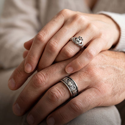 A Couple Wearing Custom Claddagh Promise Rings