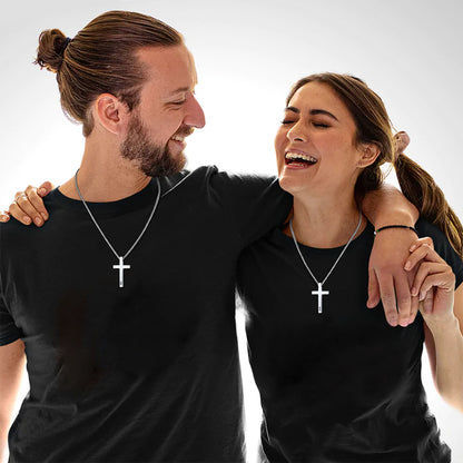 A Couple Wearing Custom Engraved Cross Necklace