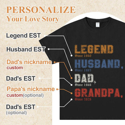 A Dad Wearing Custom Legend Dad T Shirt Detail