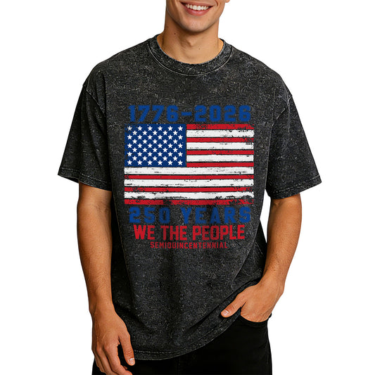 A Man Wearing 250 Anniversary USA 4th July T-Shirt