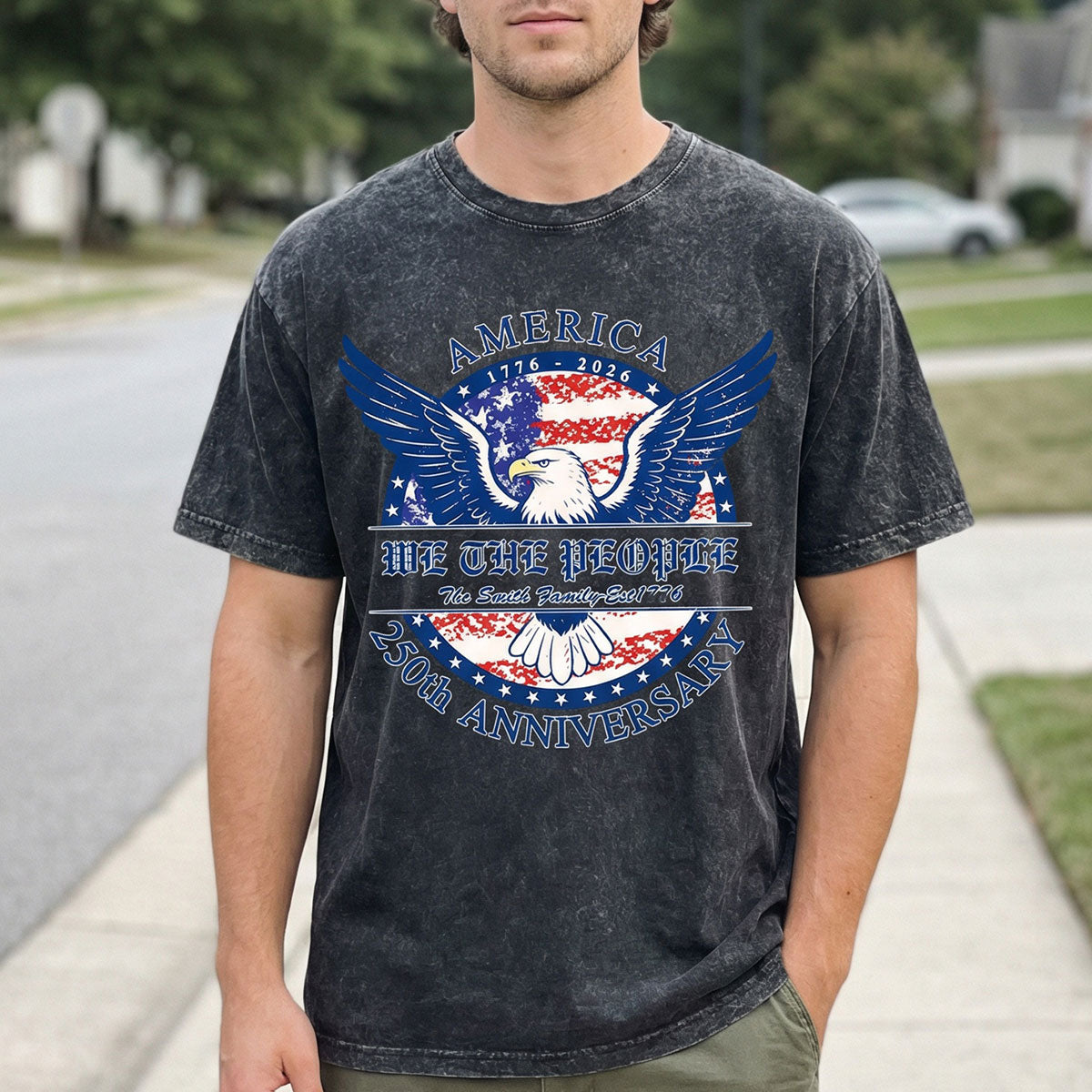 A Man Wearing 250th Anniversary T Shirt USA 4th of July Shirts