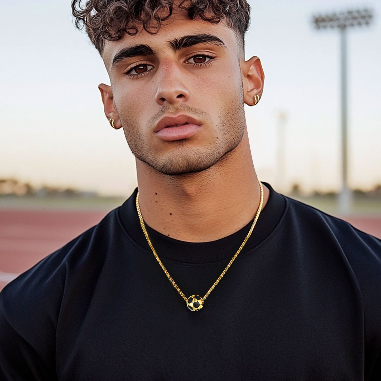A Man Wearing 3D Soccer Necklaces Sport Necklaces