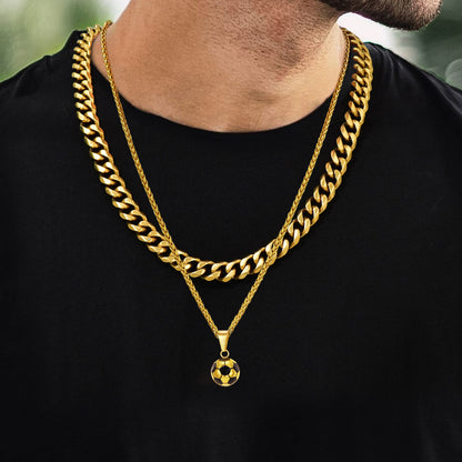 A Man Wearing 3D Soccer Necklaces in 316L Stainless Steel