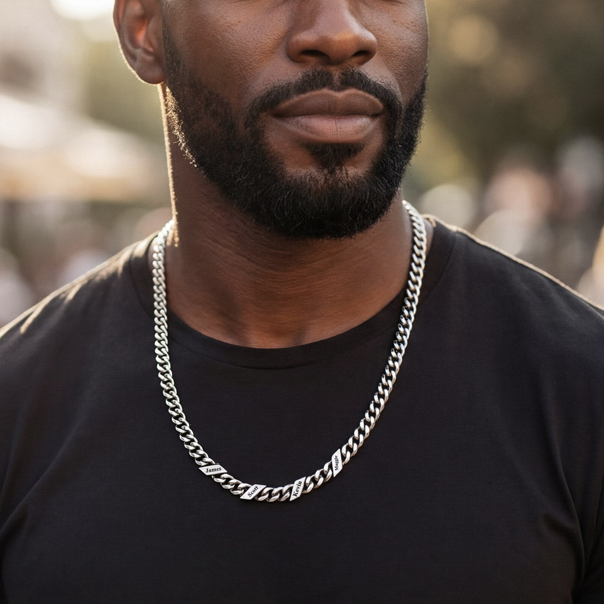 A Man Wearing 7mm Custom Names Cuban Chain Necklace