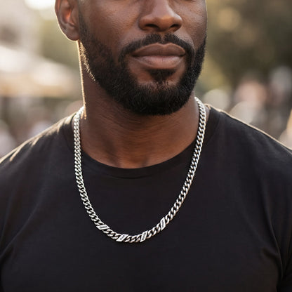 A Man Wearing 7mm Custom Names Cuban Chain Necklace