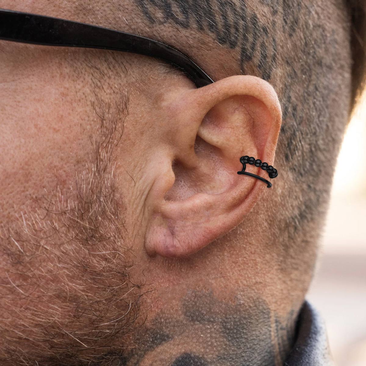 A Man Wearing Beads Ear Cuff Earrings Non Piercing