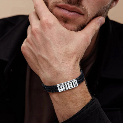 A Man Wearing Beads Leather Layer Bracelet