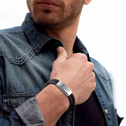 A Man Wearing Braided Leather Bracelet