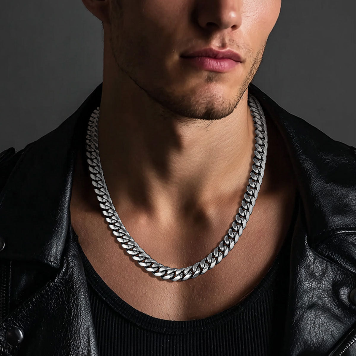 A Man Wearing Chunky Miami Cuban Link Chain Necklace for Men