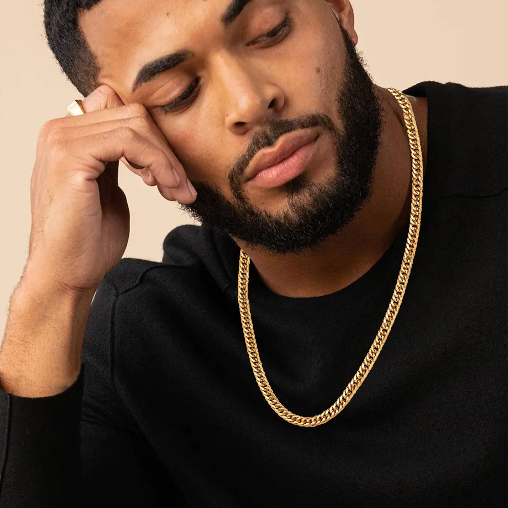 A Man Wearing Cuban Link Chain Necklace