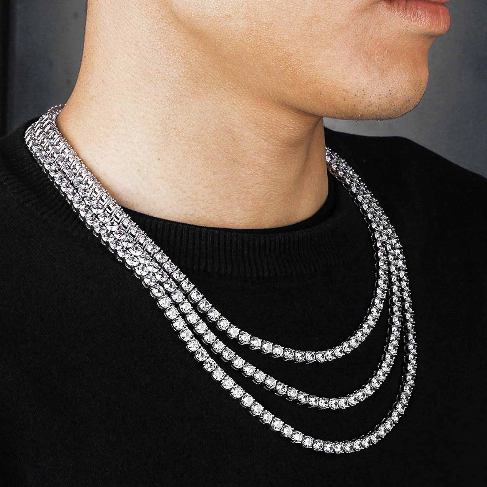 A Man Wearing Cubic Zirconia Tennis Necklace