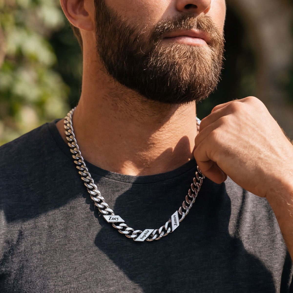 A Man Wearing Custom 1-6 Names Cuban Chain Necklace