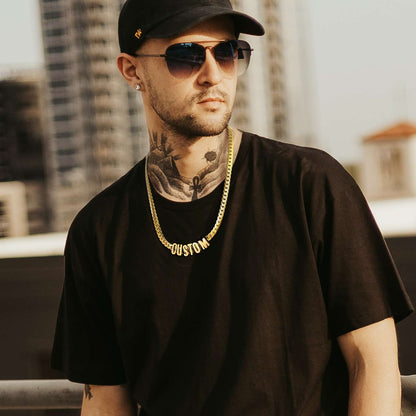 A Man Wearing Custom Chain Initial Name Necklace