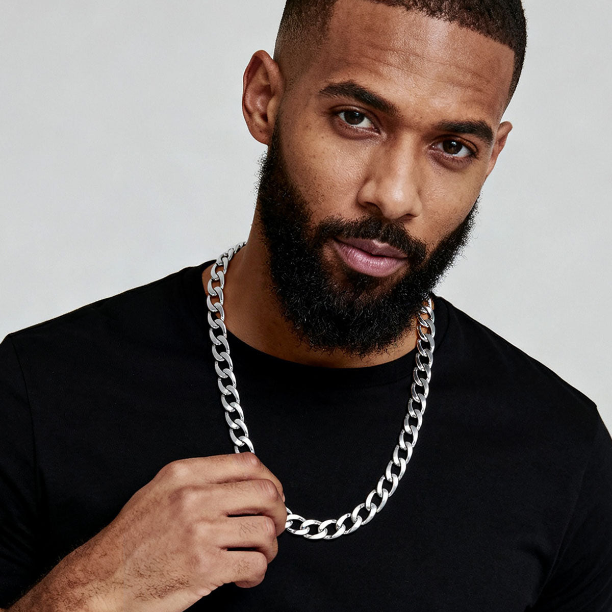 A Man Wearing Custom Cuban Link Chain Necklace in 316L Stainless Steel
