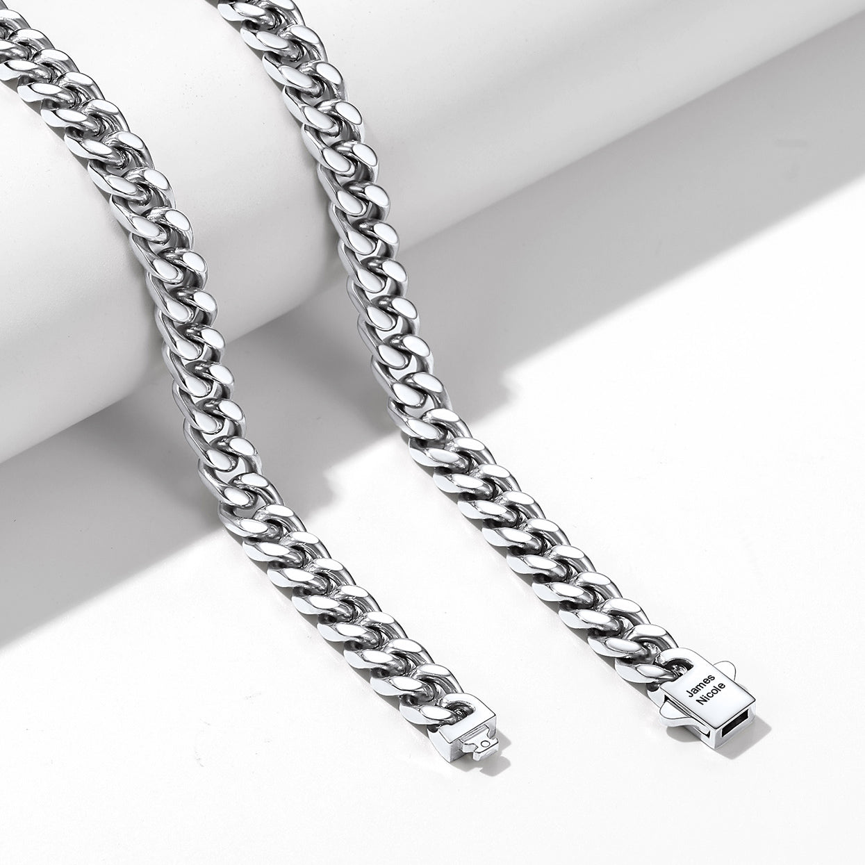 A Man Wearing Custom Engravable Cuban Chain Necklace & Bracelet Set 7MM Steel